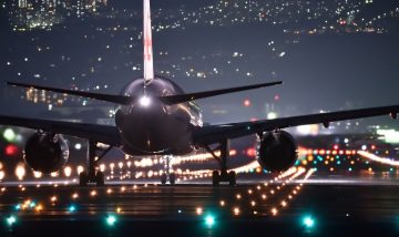 night flight, plane, airport